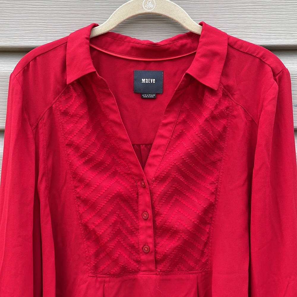 Maeve Red De Stijl Zig-Zag Button-Down Top - Picture 2 of 9
